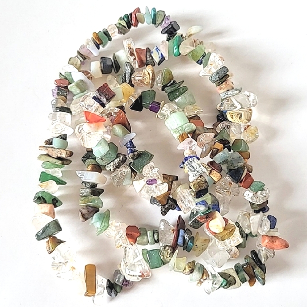 COLORFUL GEMSTONE CHIPS NECKLACE 36" LONG
